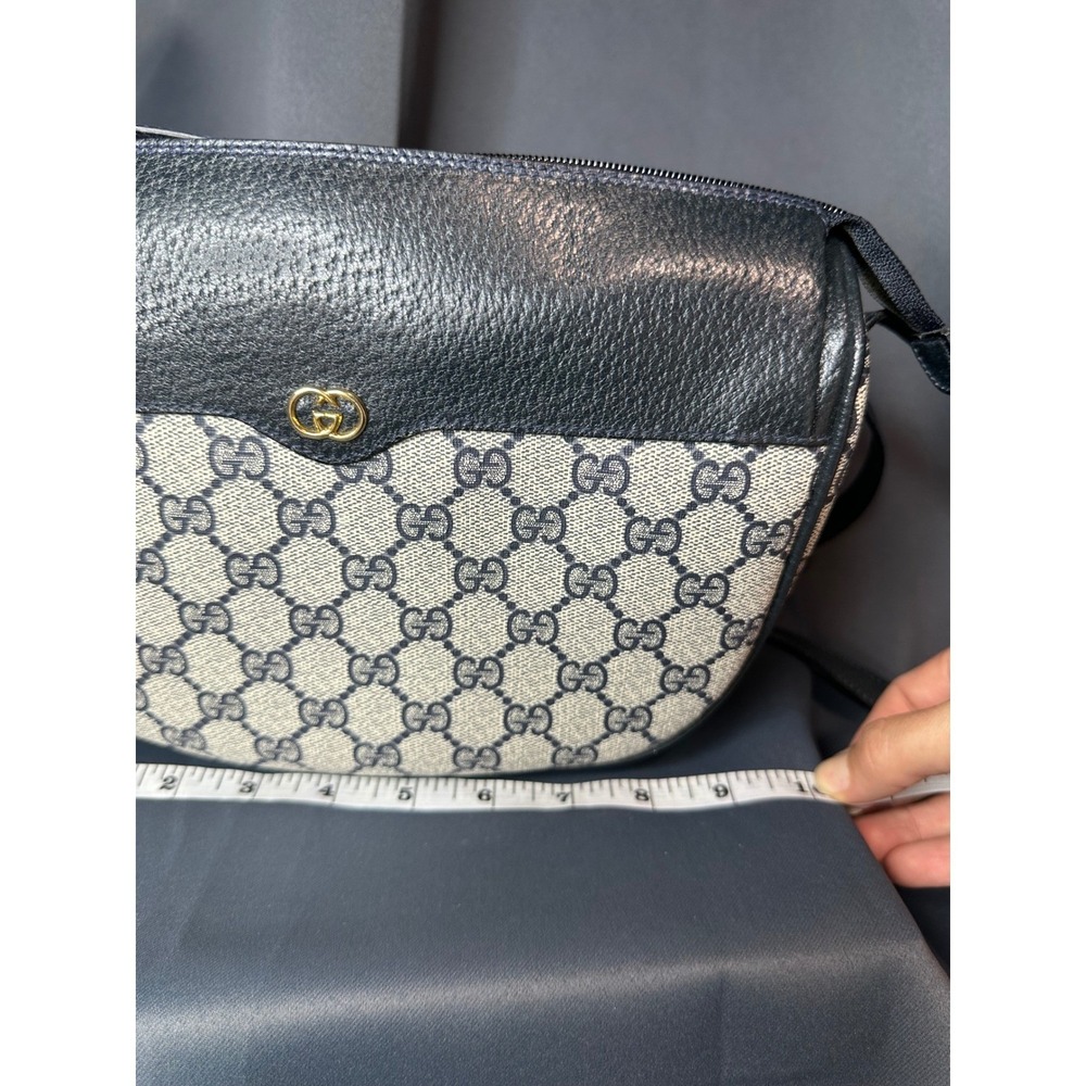 Gucci Vintage GG Supreme Monogram Crossbody Bag Navy Blue Leather Trim Italy - Picture 5 of 16